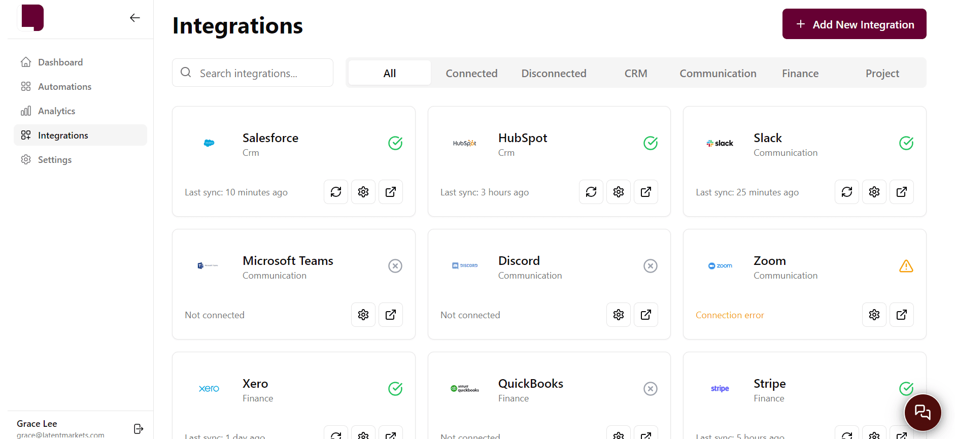 Integration Dashboard